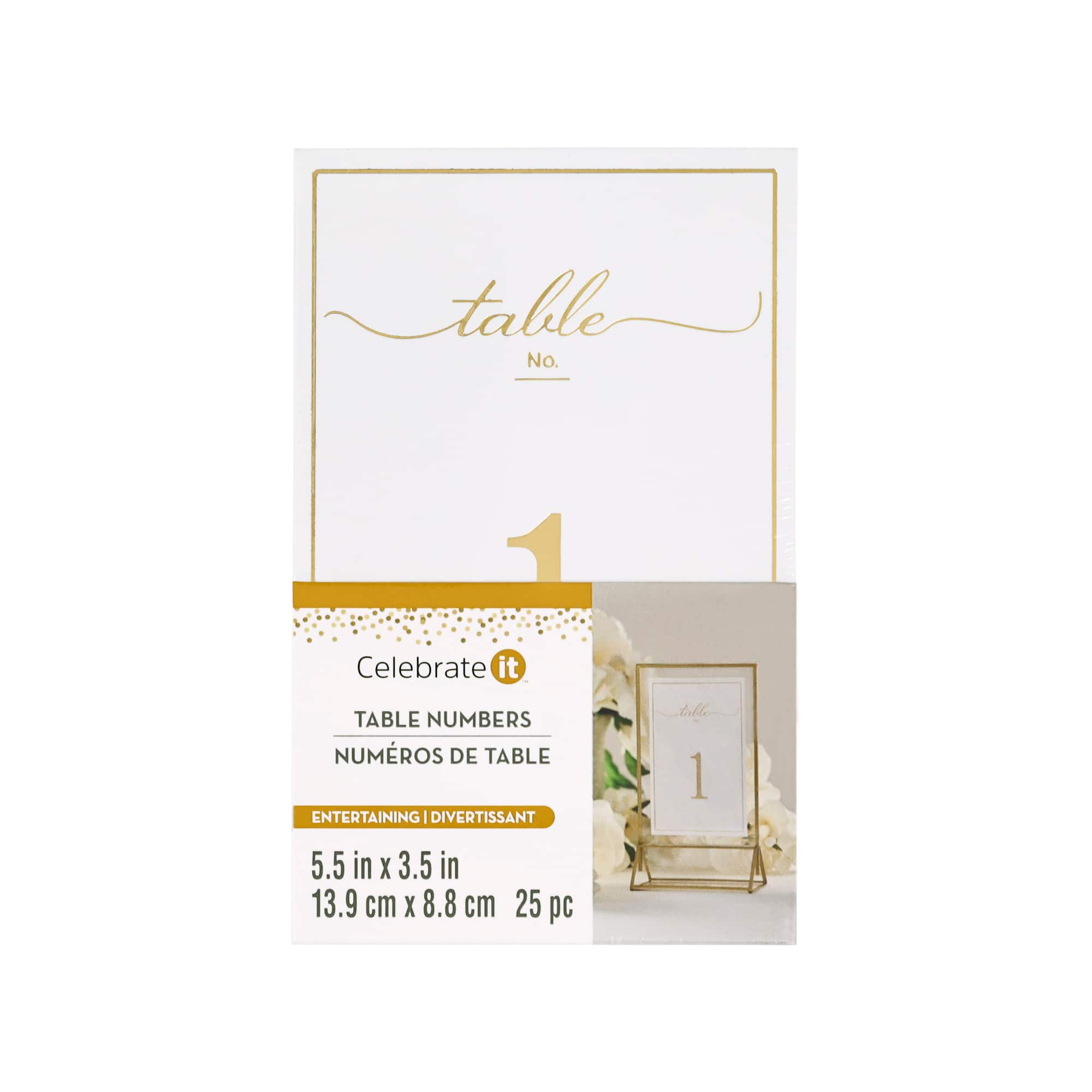 5.5" x 3.5" Gold 1 to 25 Table Number Card Set by Celebrate It™